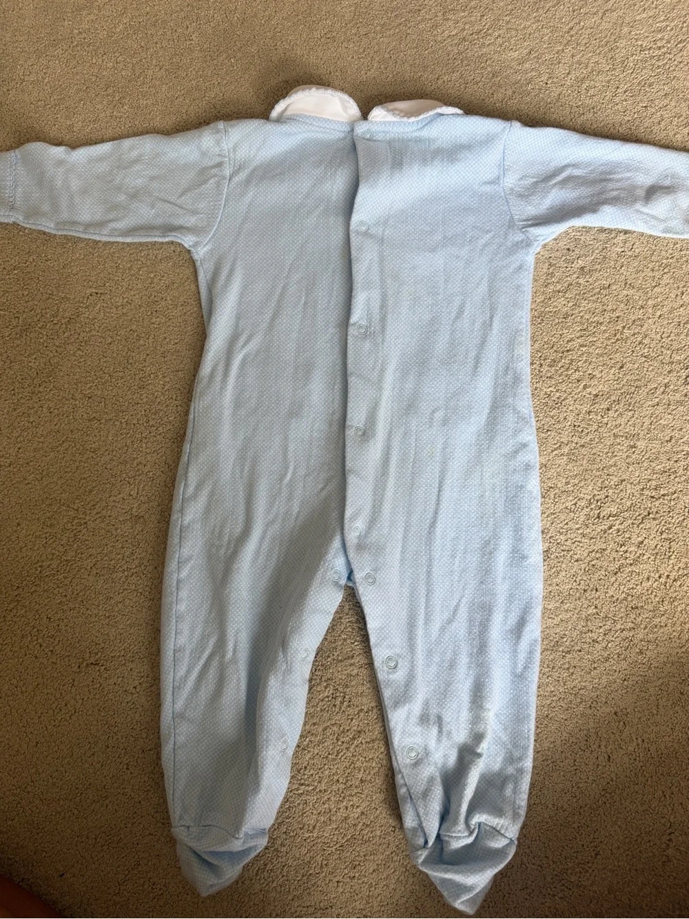 Dondolo Light Blue Ribbed Baby Footed One-Piece with White Collar